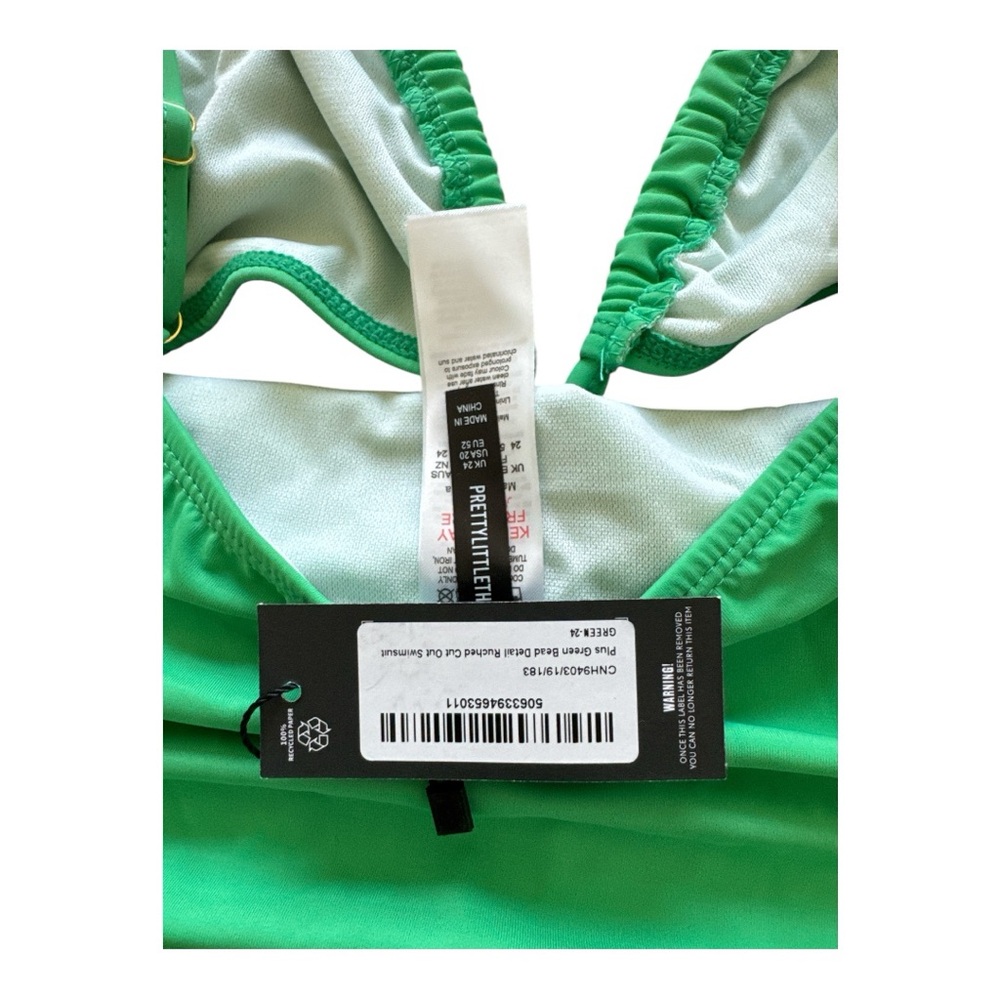 NWT | PrettyLittleThing Plus Green Bead Detail Ruched Cut Out Swimsuit - Picture 5 of 9